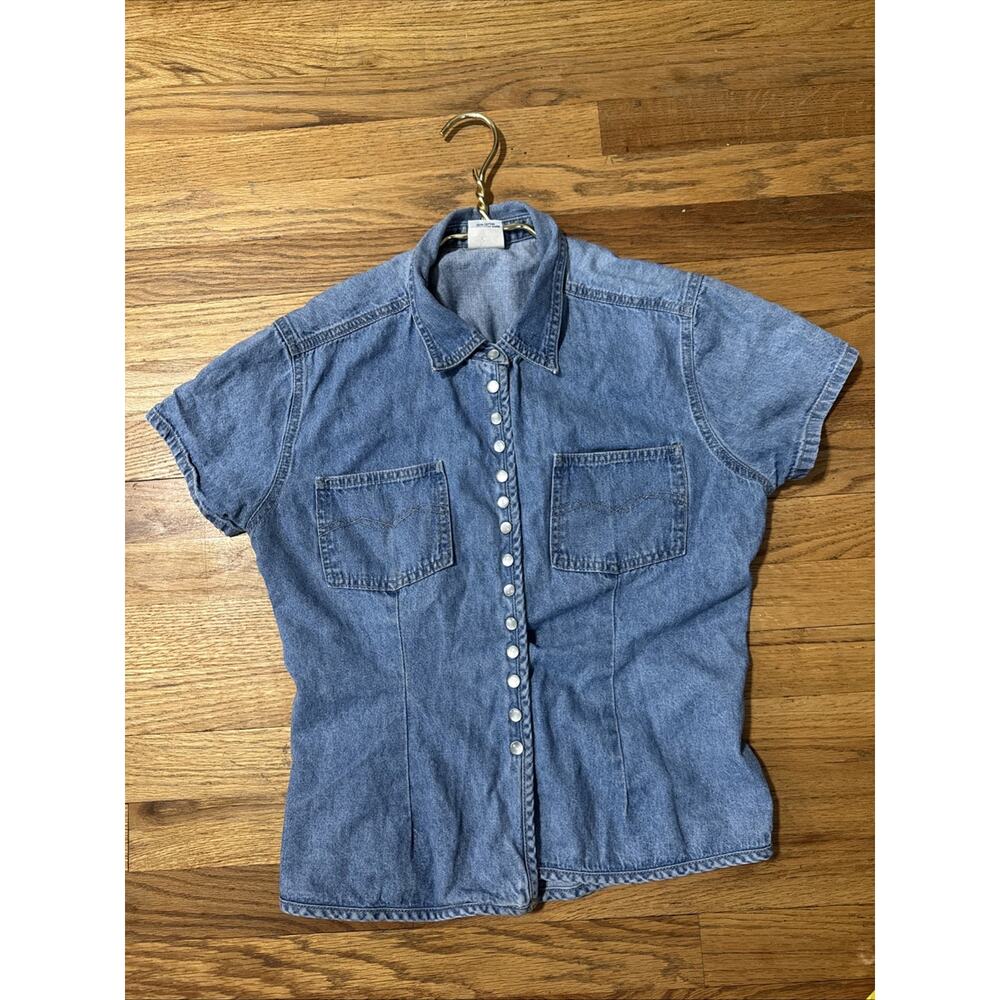 Vintage 90’s B.W.B Denim Shirt Women's Pearl Snap Western Short Sleeve Large